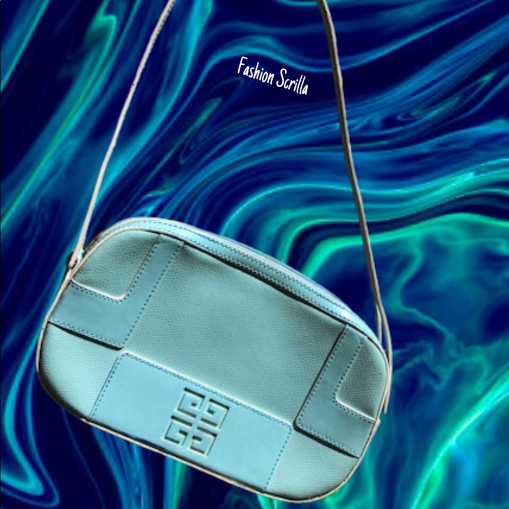 Givenchy Vintage Y2K Baby Blue and Gold Logo Leather Leather Mini handbag - Picture 5 of 8